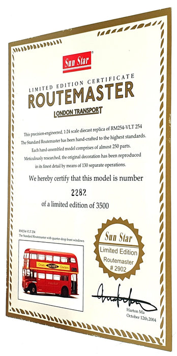 Sun Star 1/24 Scale 2902 AEC RM254-VLT 254 Standard Routemaster London Bus R272