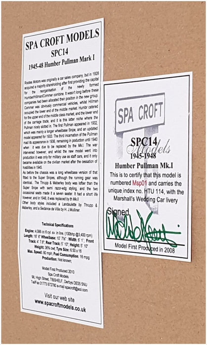 Spa Croft 1/43 Scale SPC14 - 1945-48 Humber Pullman Mk1 Marshall's Wedding Car