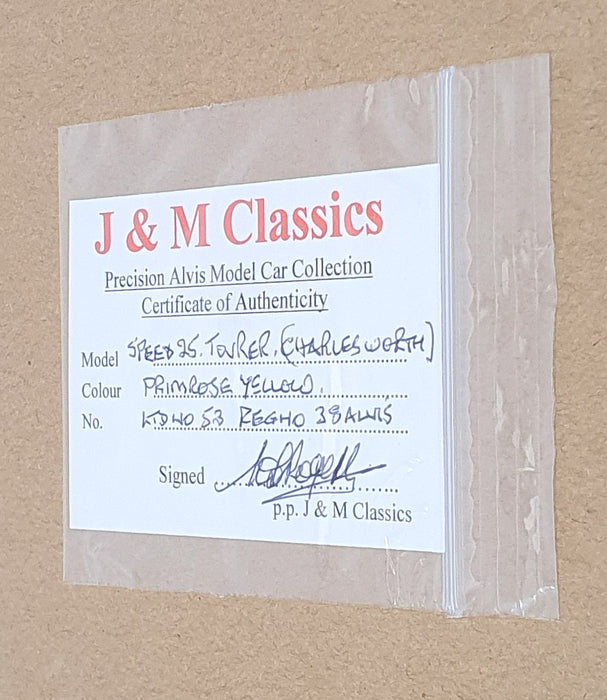 J&M Classics 1/43 Scale JM104 - Alvis Speed 25 Tourer Charlesworth - Primrose