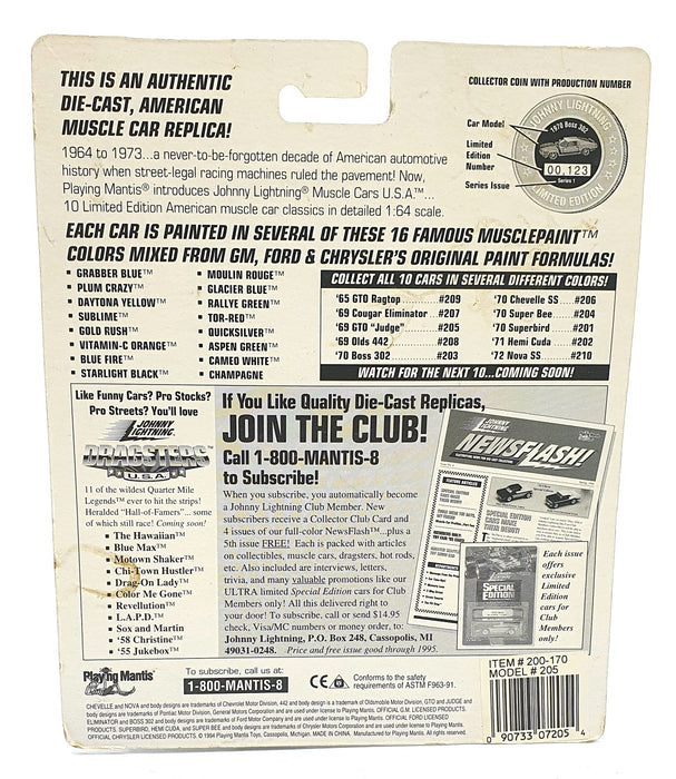 Johnny Lightning 1/64 Scale 200-170 - Muscle Cars 1969 Pontiac GTO Judge - White