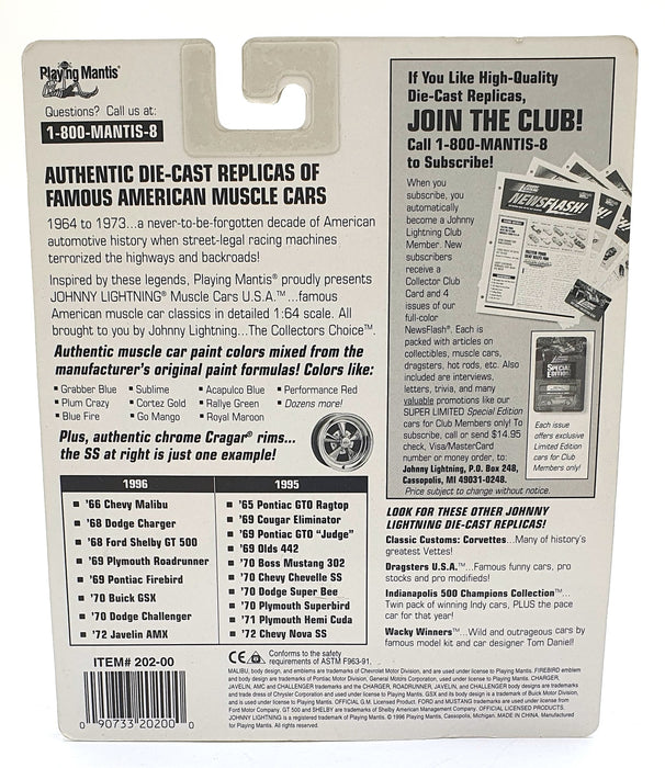 Johnny Lightning 1/64 Scale 202-00 Muscle Cars USA 1968 Ford Shelby GT-500 Red