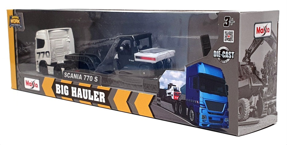 Maisto 11681 - Scania 770 S Big Hauler With 4x4 Bobcat Excavator - White