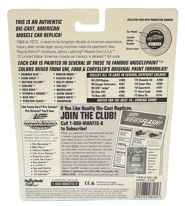 Johnny Lightning 1/64 Scale 200-180 - Muscle Cars 1969 Pontiac GTO Judge - Gold