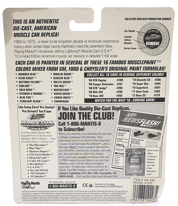 Johnny Lightning 1/64 Scale 200-200 - Muscle Cars 1970 Mustang Boss 302 - Black