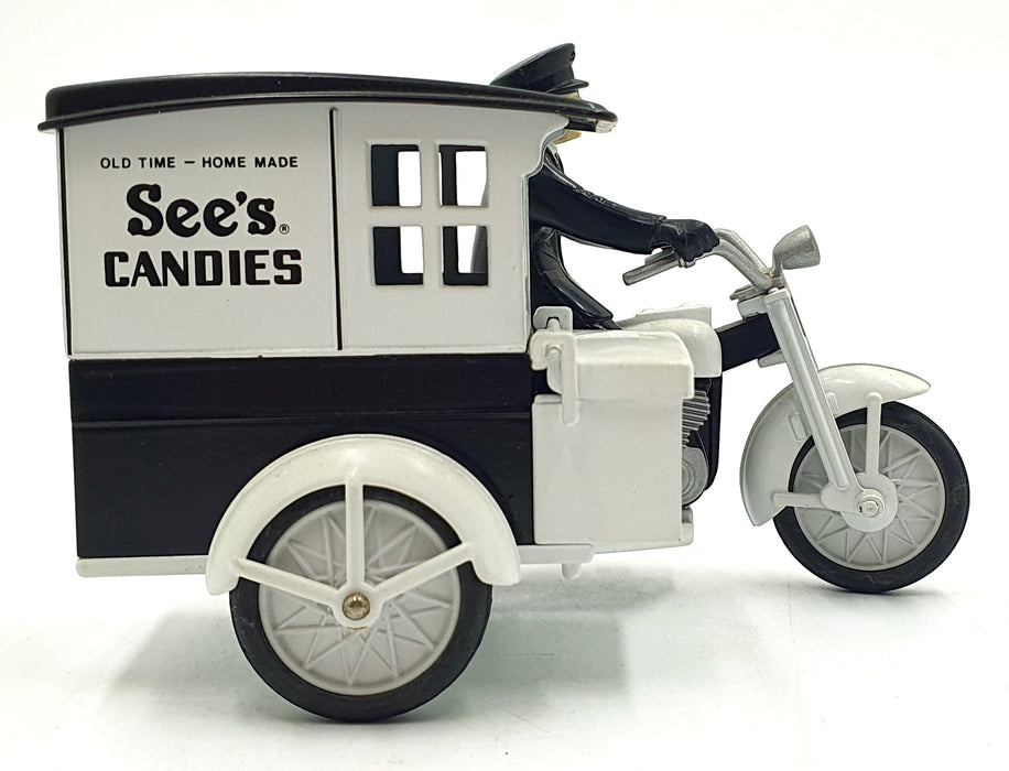 Ertl 16cms Long 746775 - See's Candies Motorcycle and Sidecar - White/Black