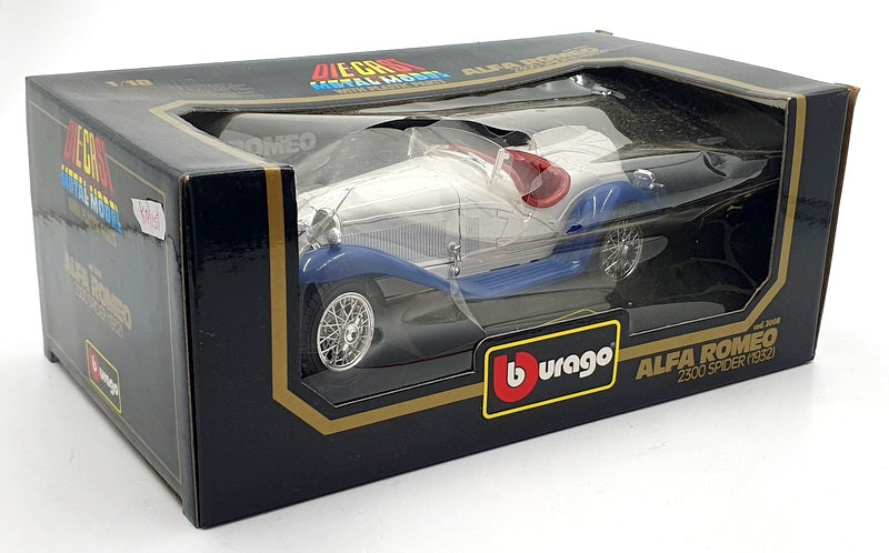 Burago 1/18 Scale Diecast 3008 Alfa Romeo 2300 Spider 1932 White Blue
