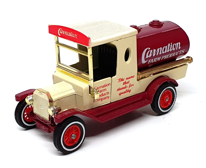 Matchbox Appx 10cm Long Y-3 - 1912 Ford Model T Tanker "Carnation" Cream/Dk Red