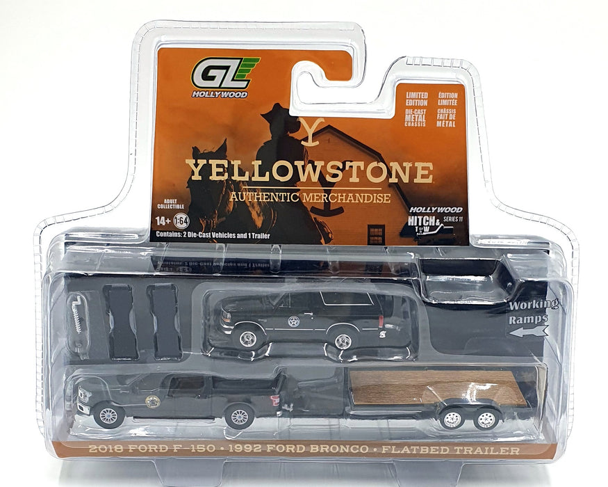 Greenlight 1/64 Scale 31150-C - 2018 Ford F-150 1992 Bronco and Flatbed Trailer