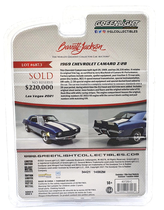 Greenlight 1/64 Scale 37250-C - 1969 Chevrolet Camaro Z/28 - Blue