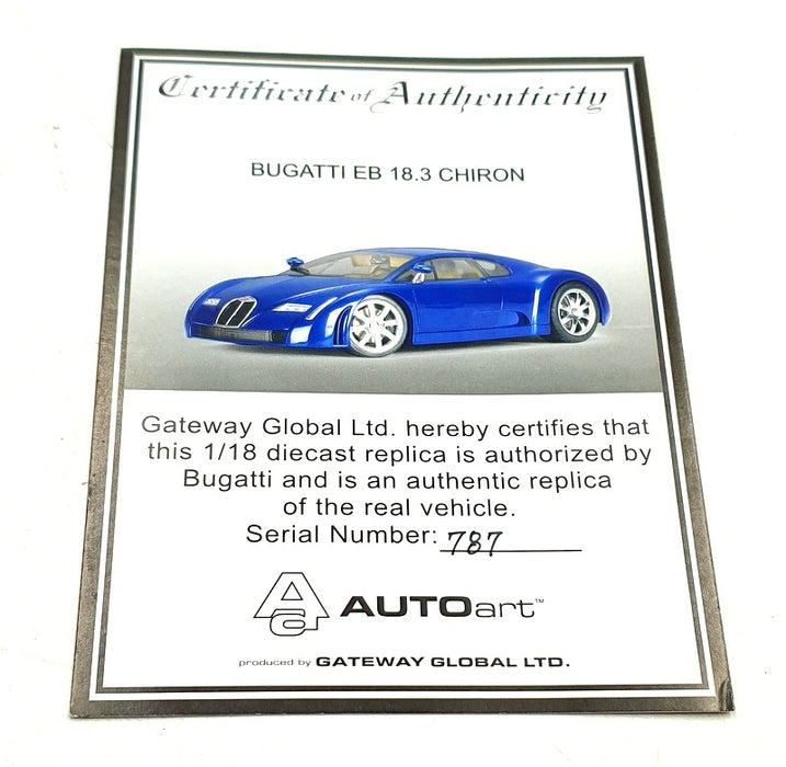 Autoart 1/18 Scale Diecast 70911 - Bugatti EB 18.3 Chiron - Blue Metallic