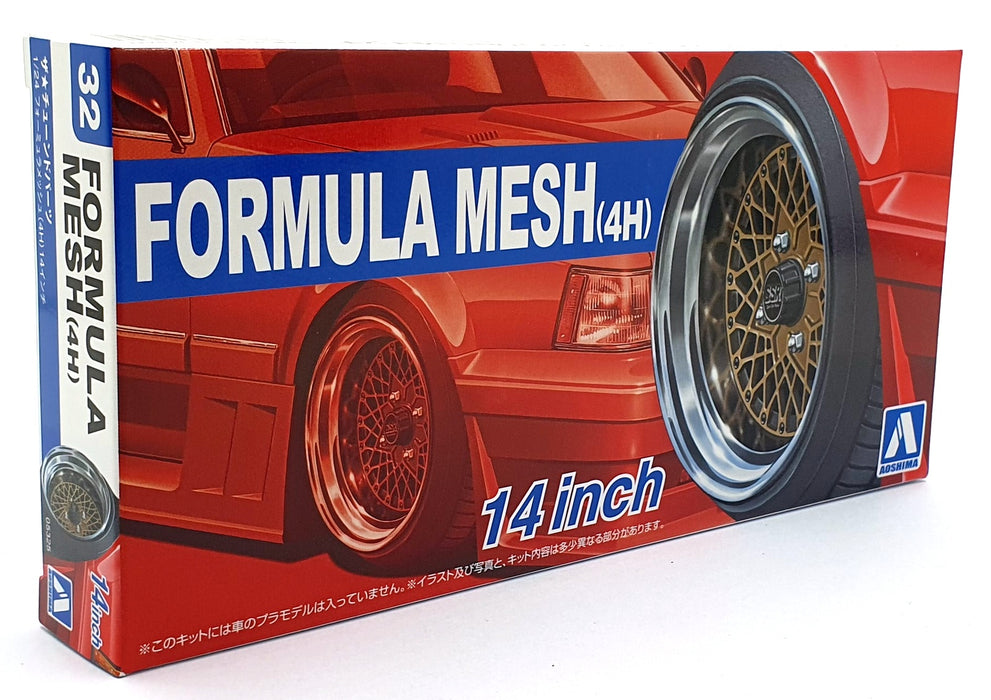 Aoshima 1/24 Scale 05235 - Formula Mesh (4h) 14' Wheels & Tyres Set #32