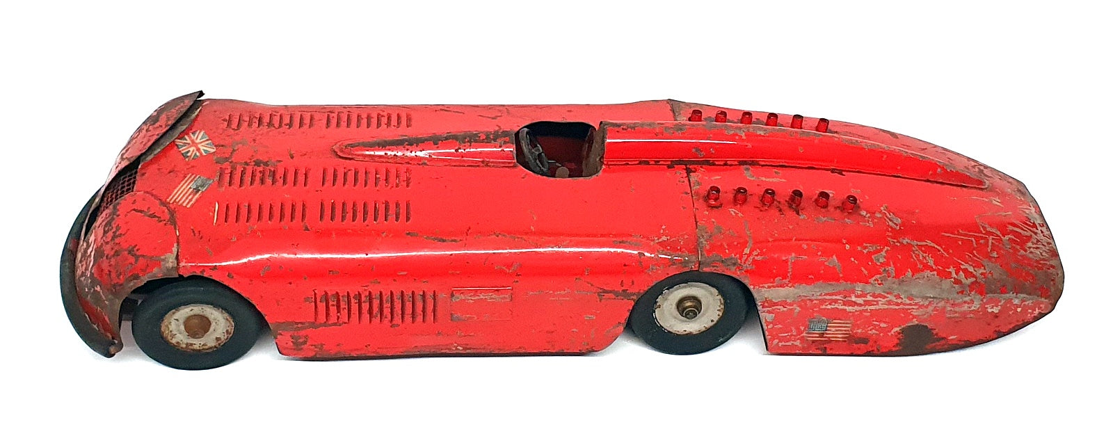 Kingsbury Appx 48cm Long Tinplate Toy - Sunbeam 1000 HP Record Car - Red