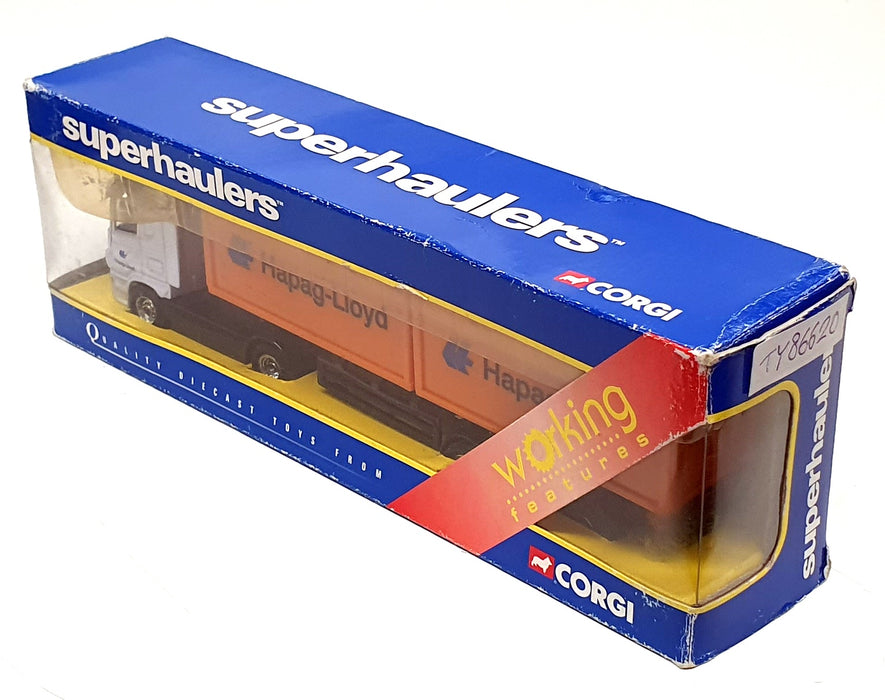 Corgi 1/64 Scale TY86620 - Scania Skeletail Trailer Hapag Lloyd - White/Orange