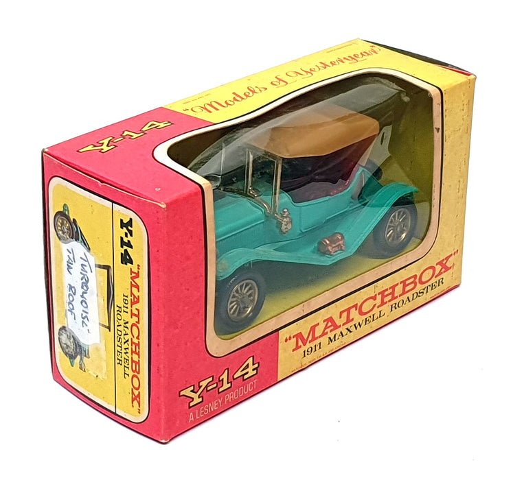 Matchbox 9cm Long Diecast Y-14 - 1911 Maxwell Roadster - Turquoise/Tan Roof