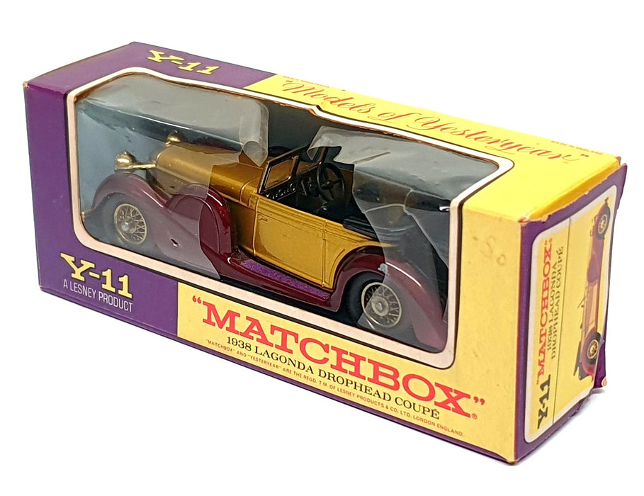 Matchbox 10.5cm Long Diecast Y-11 - 1938 Lagonda DHC - Gold/Maroon