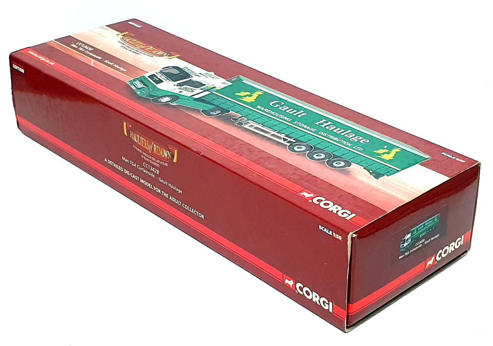 Corgi 1/50 Scale CC13428 - MAN TGA Curtainside Truck Gault Haulage - Green/White