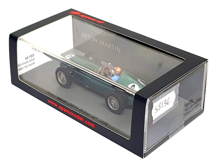 Spark 1/43 Scale S8136 - F1 Aston Martin DBR4 #4 British GP 1959 C. Shelby