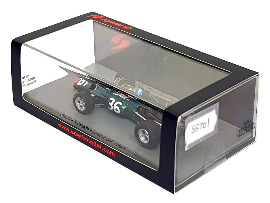 Spark 1/43 Scale S5701 - F1 BRM P126 #36 6th French GP 1968 P. Courage
