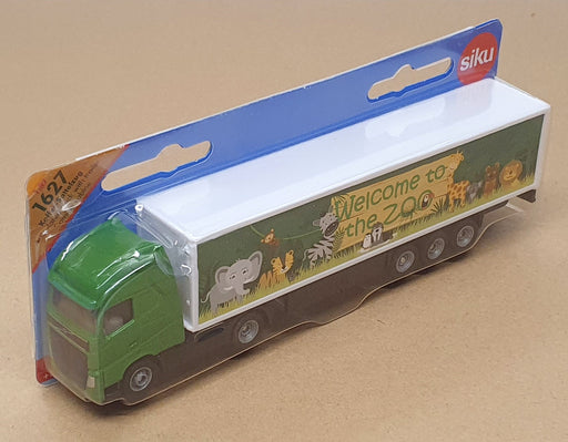 Siku 1/87 Scale 1627 - Volvo Truck & Trailer Welcome To The Zoo - Green/White