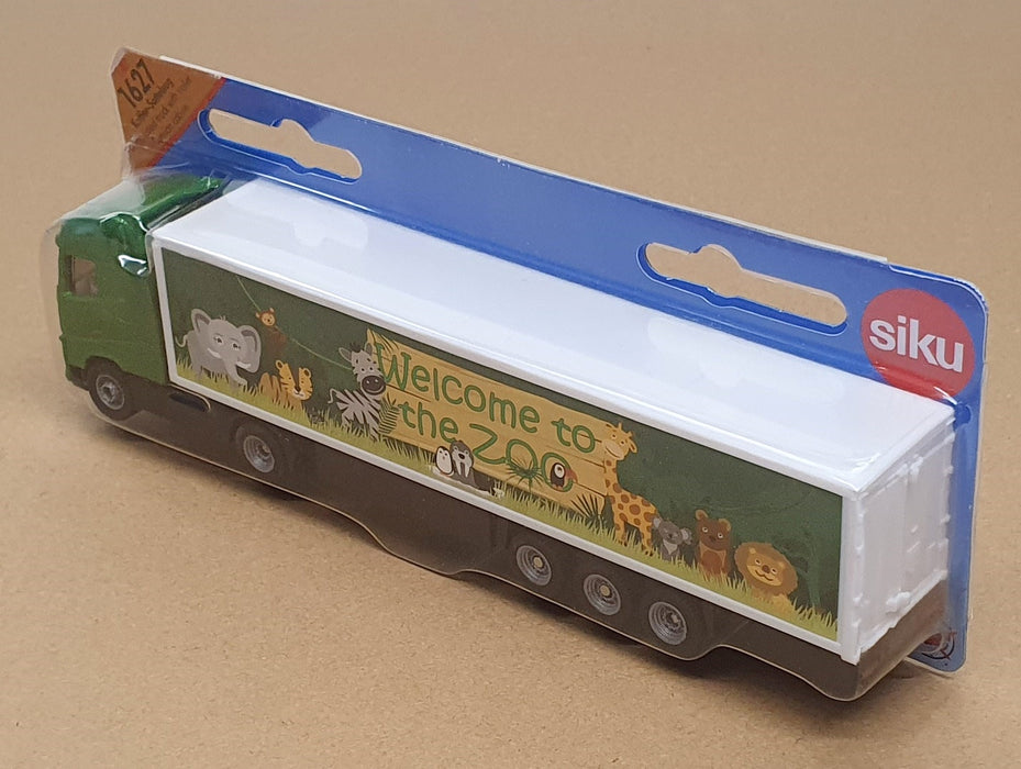 Siku 1/87 Scale 1627 - Volvo Truck & Trailer Welcome To The Zoo - Green/White