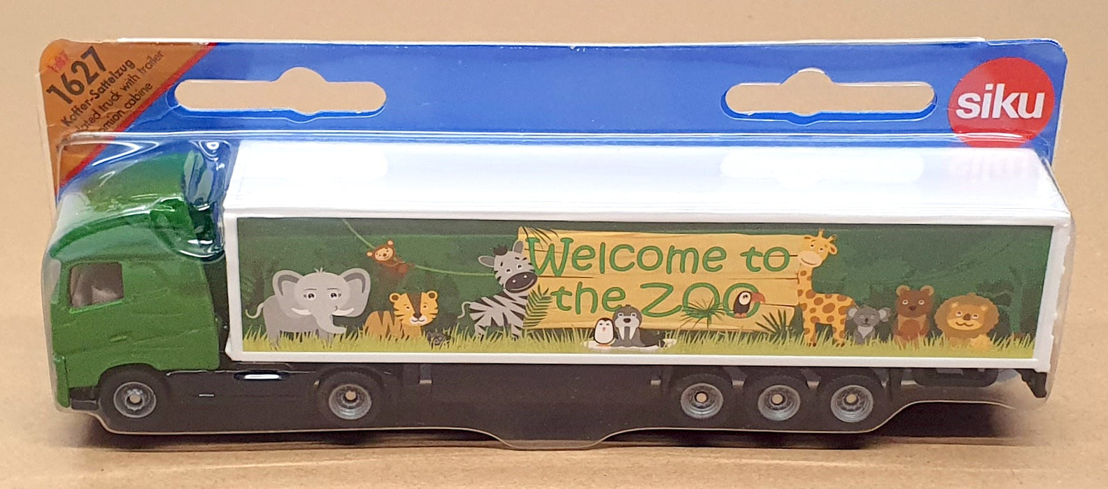 Siku 1/87 Scale 1627 - Volvo Truck & Trailer Welcome To The Zoo - Green/White
