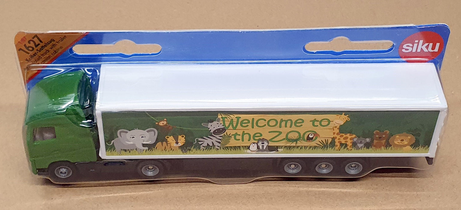 Siku 1/87 Scale 1627 - Volvo Truck & Trailer Welcome To The Zoo - Green/White
