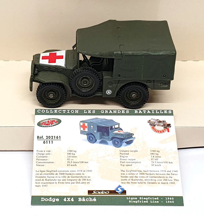 Solido 1/43 Scale Diecast 6111 - Dodge 4x4 Military Ambulance - Green