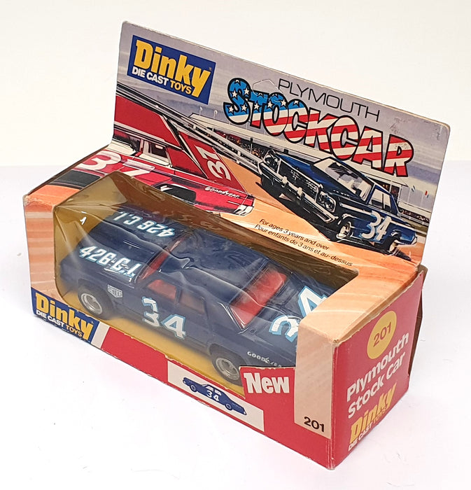 Dinky Toys 13cm Long Original Diecast 201 Plymouth Gran Fury Stock Car #34 Blue