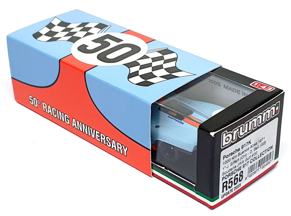 Brumm 1/43 Scale R568 - Porsche 917K Gulf #30 1st 1000Km Buenos Aires 1971