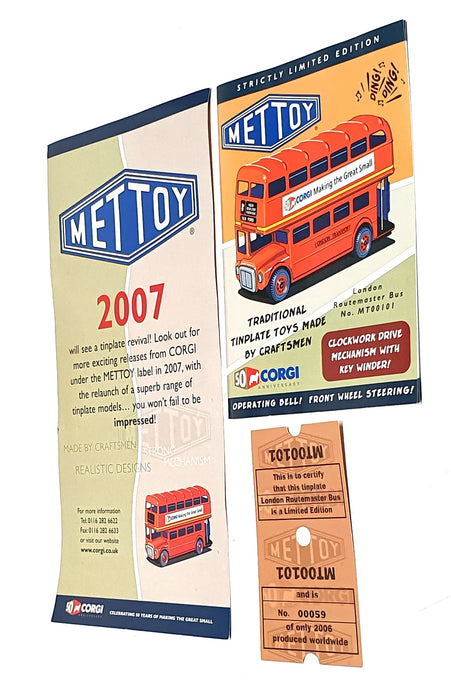 Mettoy Corgi Appx 25cm Long MT00101 - London Routemaster Tinplate Bus Rt. 8B