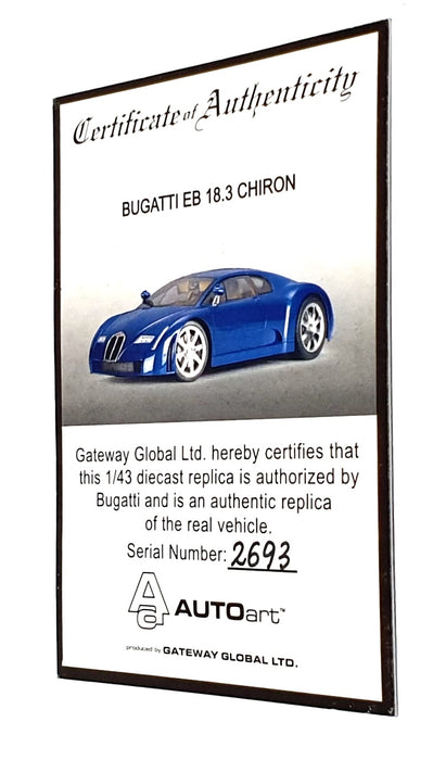 Autoart 1/43 Scale Diecast 211124 - Bugatti EB 18.3 Chiron - Blue