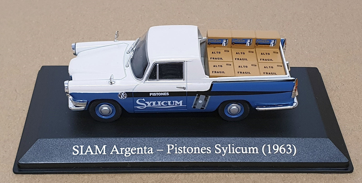 Altaya 1/43 Scale 689003 - 1963 Siam Argenta Pick Up Pistones Sylicum White/Blue