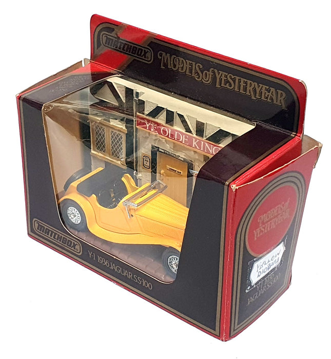 Matchbox 9.5cm Long Diecast Y-1 - 1936 Jaguar SS-100 - Yellow