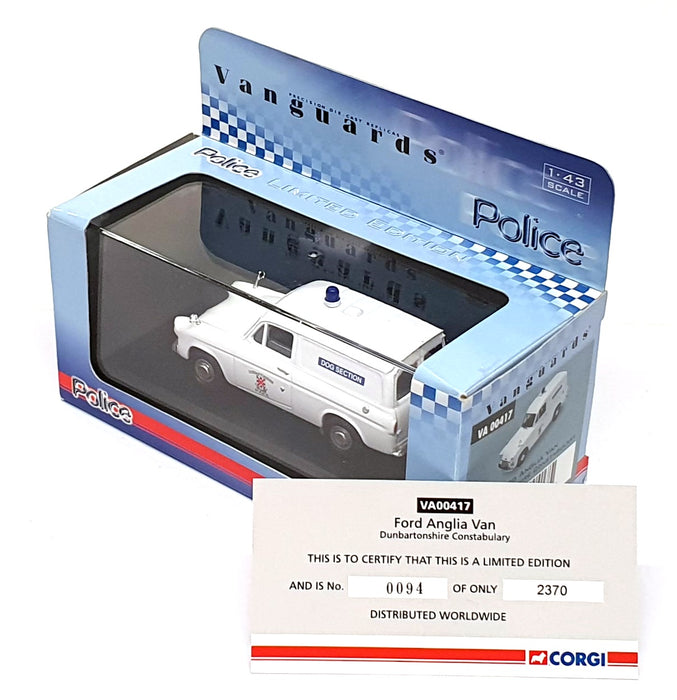 Vanguards 1/43 Scale VA00417 - Ford Anglia Van Dunbartonshire Constabulary