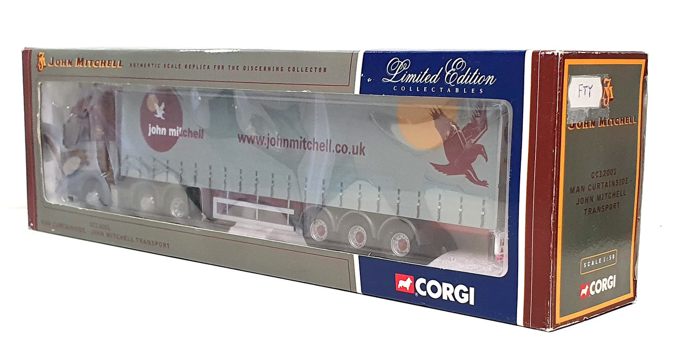 Corgi 1/50 Scale CC12001 - MAN Curtainside Truck John Mitchell - Maroon/Grey