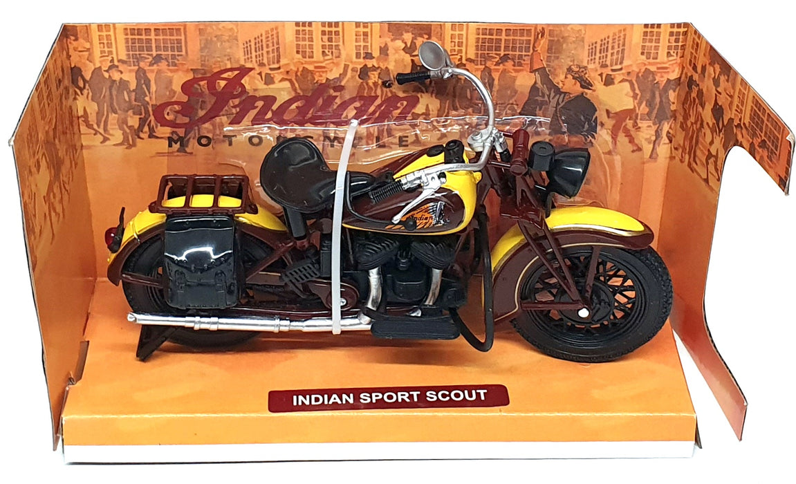 New Ray 1/12 Scale 42113 - Indian Sport Scout Motorbike - Maroon/Yellow