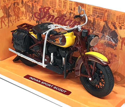 New Ray 1/12 Scale 42113 - Indian Sport Scout Motorbike - Maroon/Yellow
