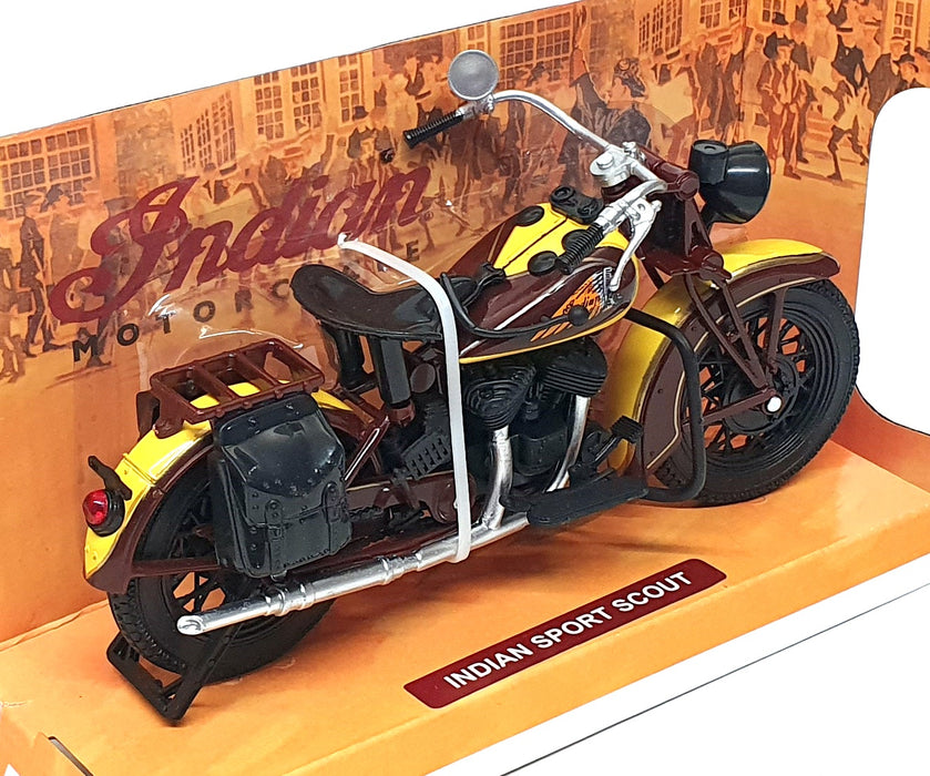 New Ray 1/12 Scale 42113 - Indian Sport Scout Motorbike - Maroon/Yellow