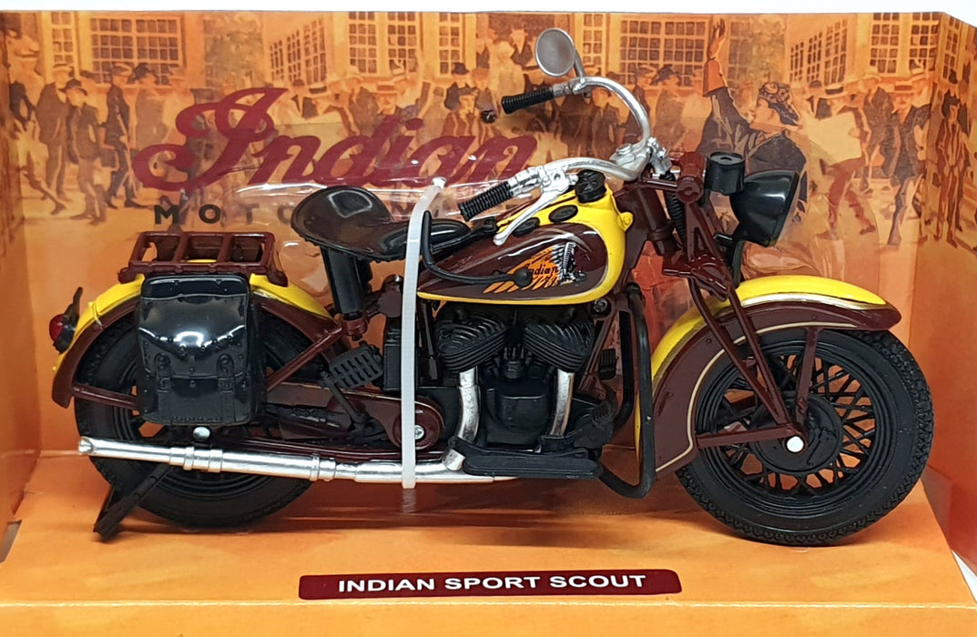 New Ray 1/12 Scale 42113 - Indian Sport Scout Motorbike - Maroon/Yellow