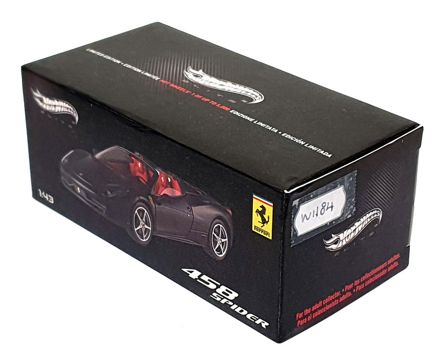 Hot Wheels 1/43 Scale Diecast W1184 - Ferrari 458 Italia Spider - Black