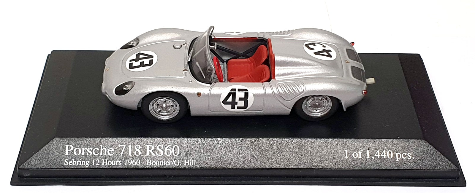 Minichamps 1/43 Scale 430 606543 Porsche 718 RS60 #43 12H Sebring 1960 - Silver