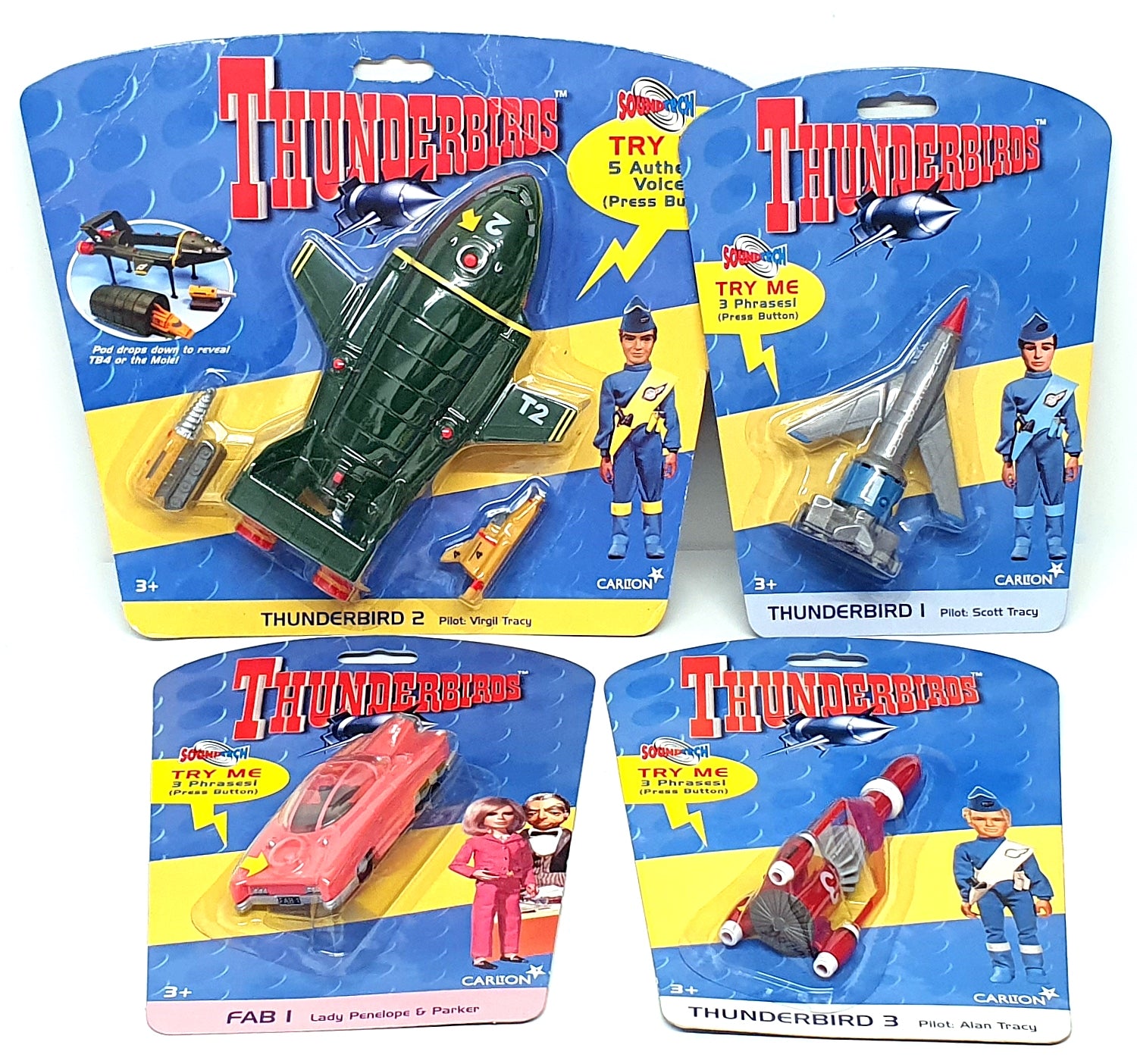 Vivid Carlton 58200 Collection Of 4x Thunderbirds Toys FAB 1 Thunderbird 1 2 & 3