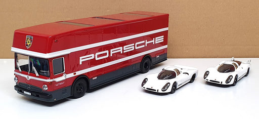Schuco 1/43 Scale 450372700 - Mercedes Truck & 2 Porsche 908 Langheck/Kurzheck