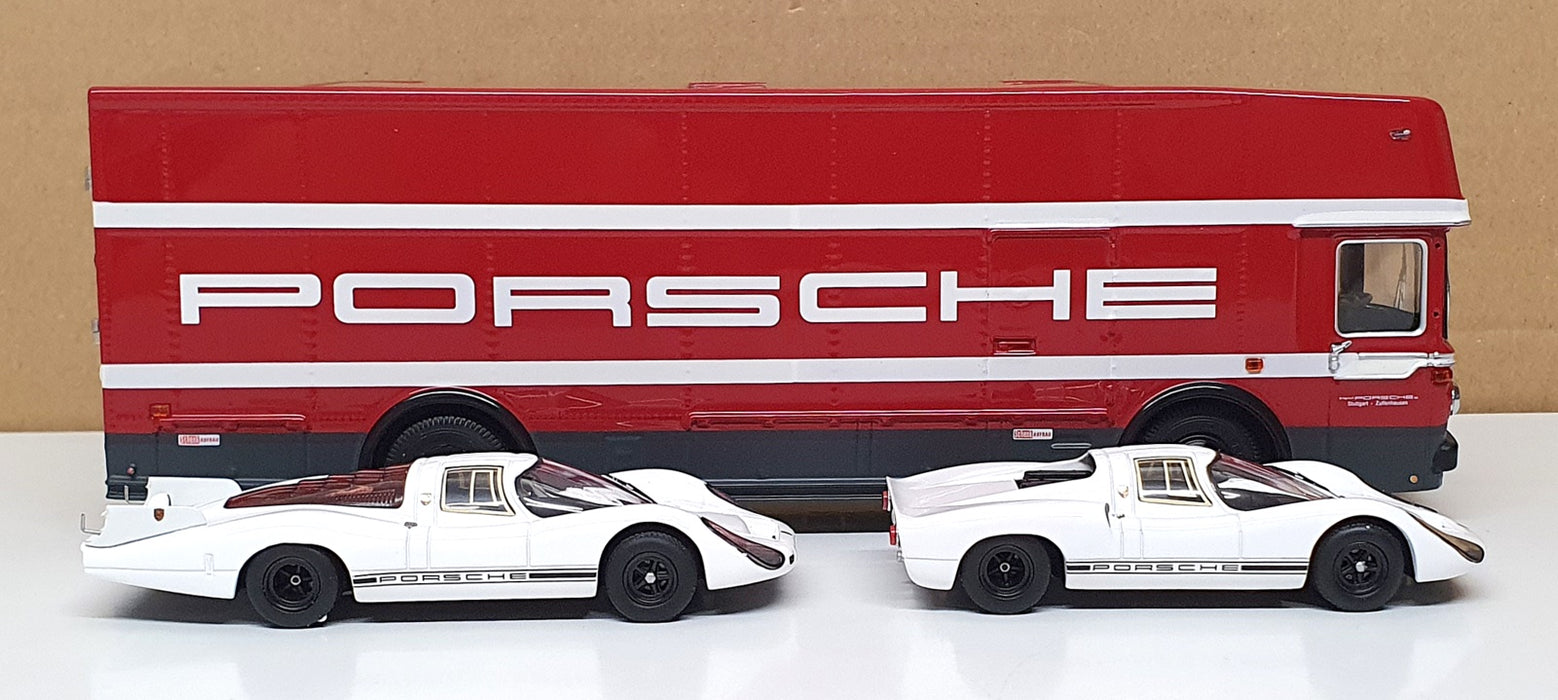 Schuco 1/43 Scale 450372700 - Mercedes Truck & 2 Porsche 908 Langheck/Kurzheck