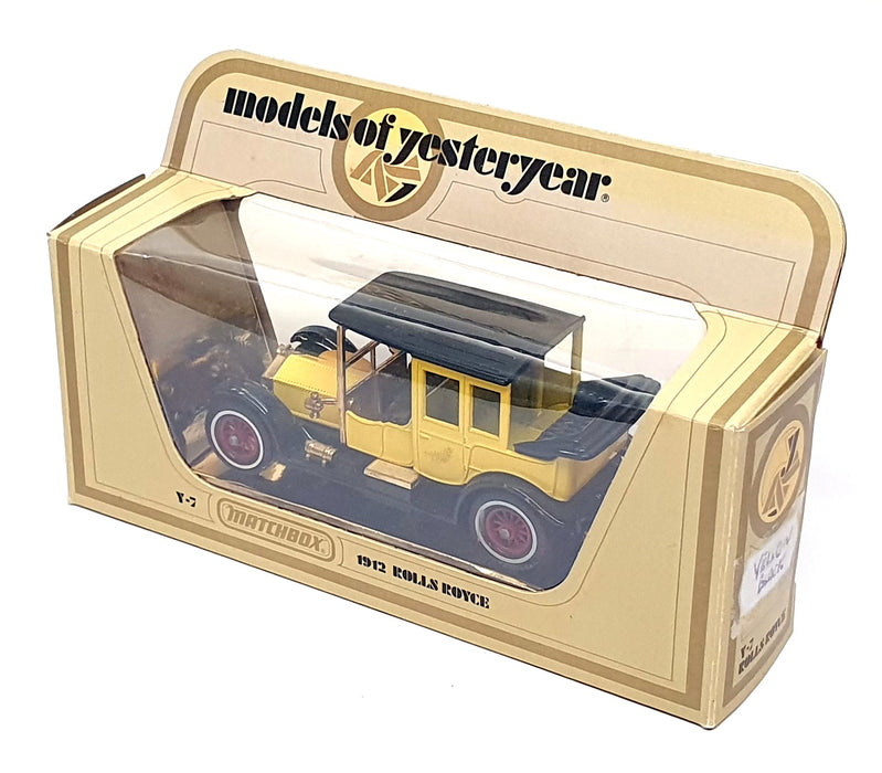 Matchbox Appx 9.5cm Long Diecast Y-7 - 1912 Rolls Royce - Yellow/Black