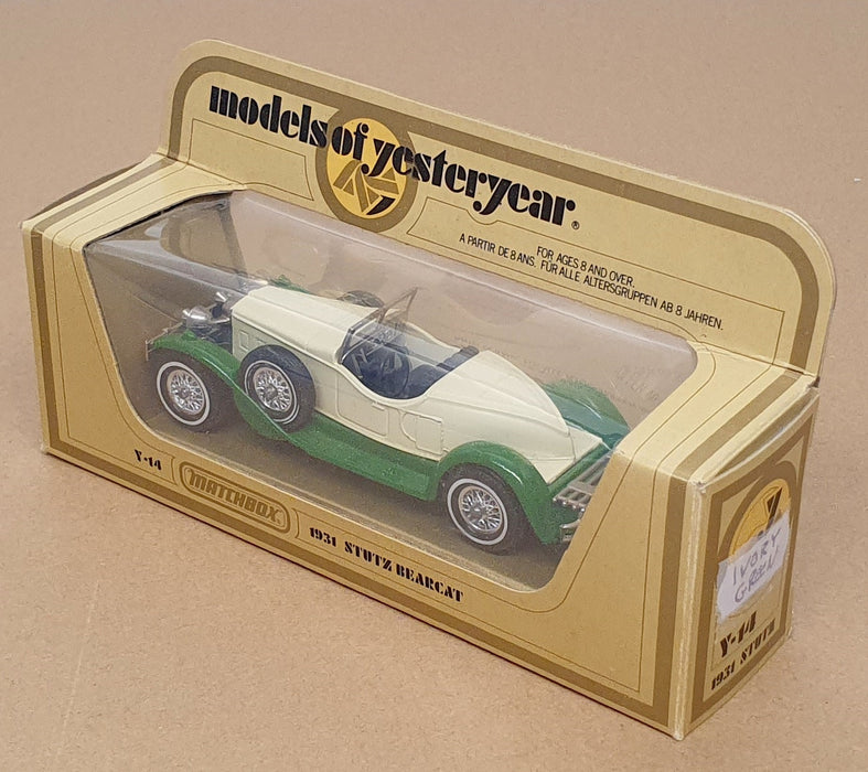 Matchbox 11cm Long Diecast Y-14 - 1931 Stutz Bearcat - Ivory/Green