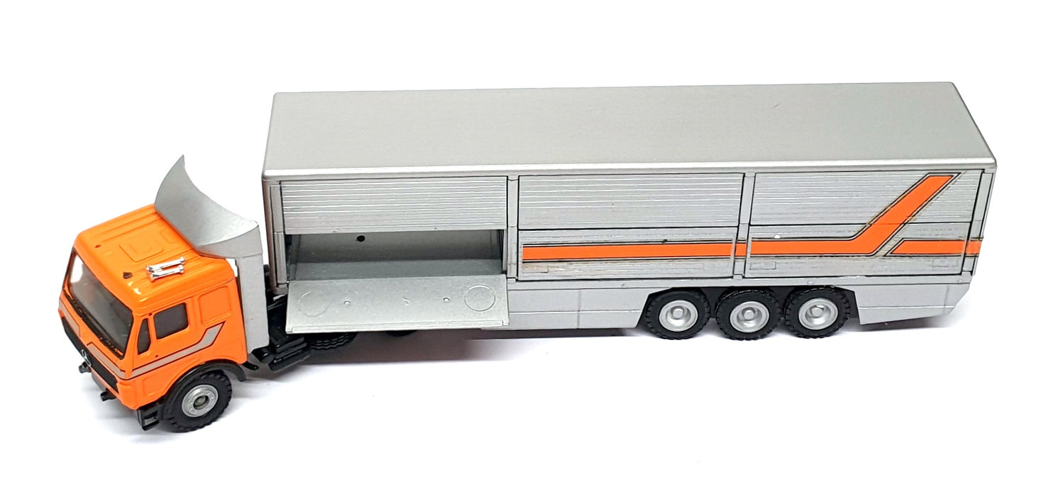Conrad 1/50 Scale 0029 - Mercedes Truck & Side Loads Trailer - Orange/Silver 