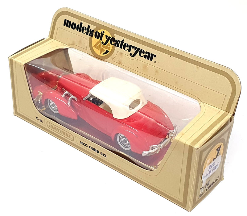 Matchbox Appx 12cm Long Diecast Y-18 - 1937 Cord 812 - Red/White Roof