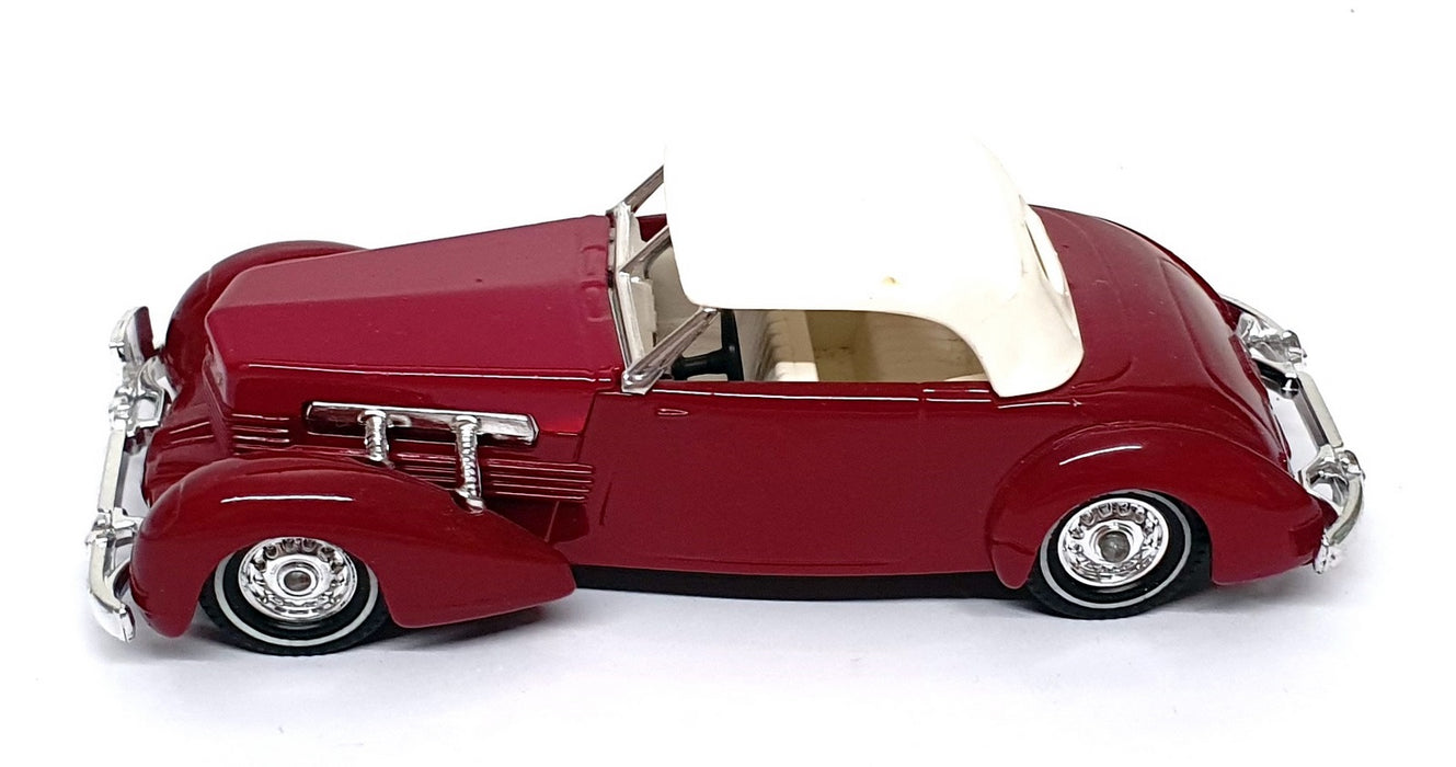 Matchbox Appx 12cm Long Diecast Y-18 - 1937 Cord 812 - Dk. Red/White Roof