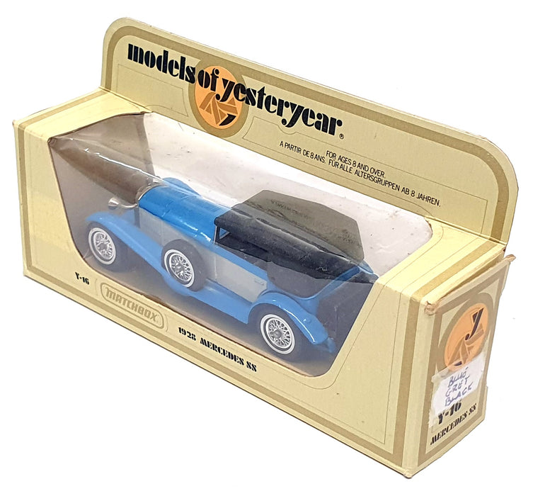 Matchbox Appx 11cm Long Diecast Y-16 - 1928 Mercedes SS - Blue/Grey/Black